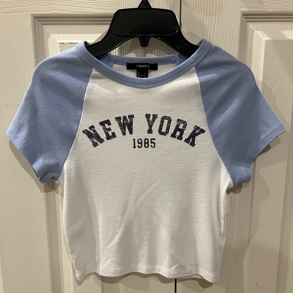 Forever 21 blue and white baby tee